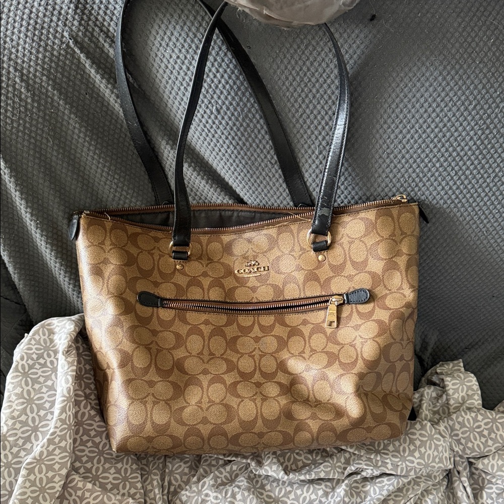 Coach Tan and Black Signature Tote
